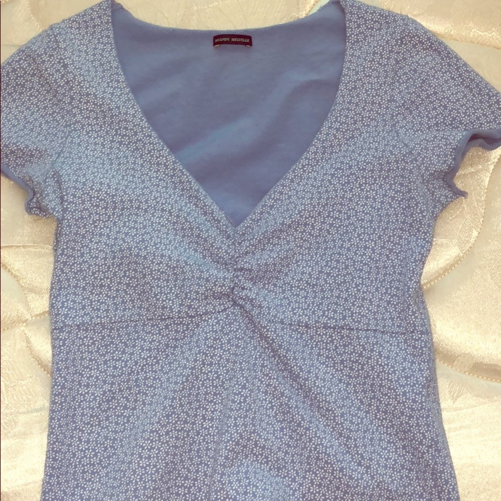 Brandy Melville Blue and White Flowery Top